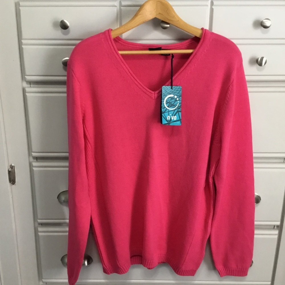 NWT NVO Knit V Neck Waffle Panel Sweater in Sorbet XL